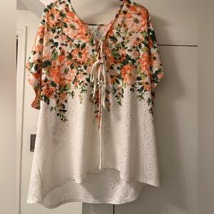 Floral Lace-Up Blouse